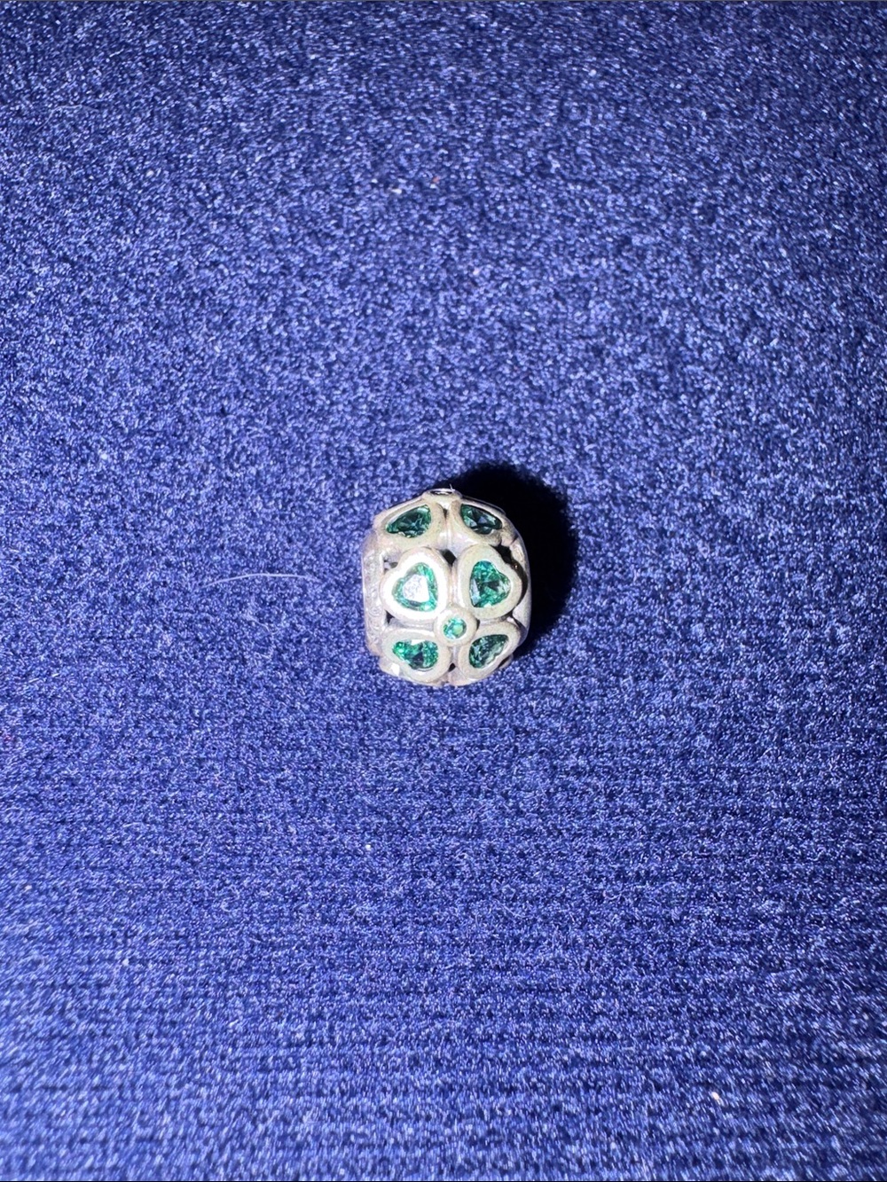 Pandora Silver Charm with Green Heart Accents